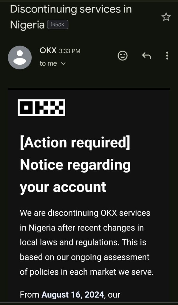 OKX Sets to Discontinue Their Services in Nigeria