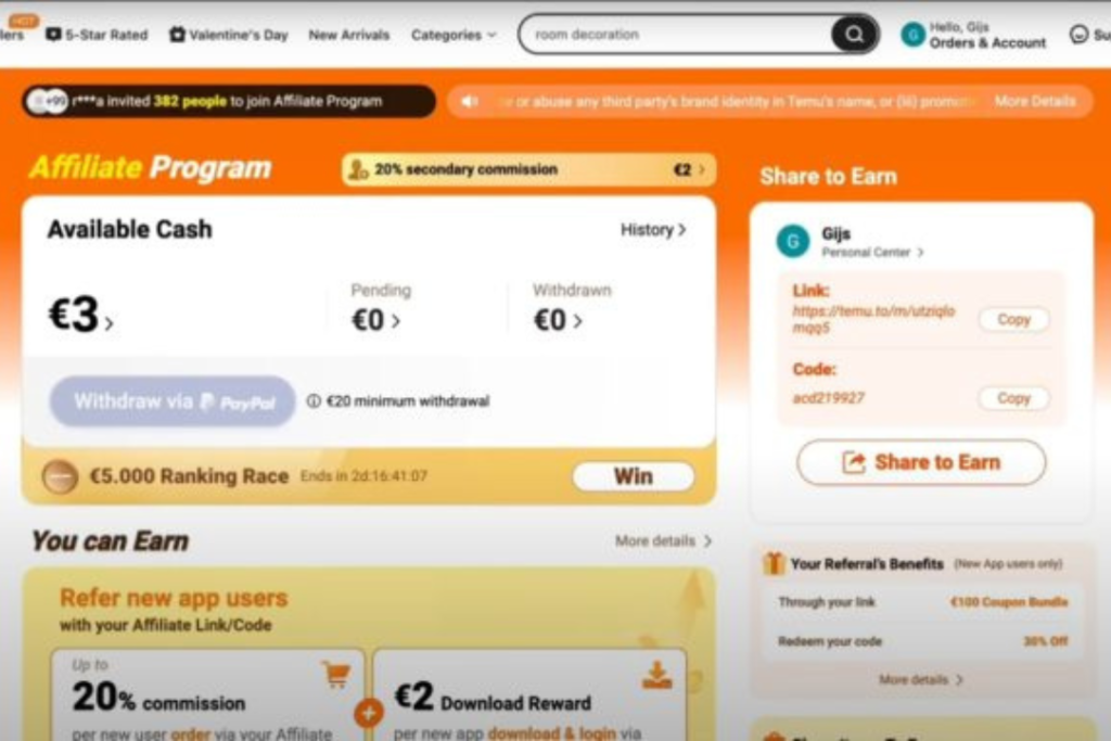Temu Affiliate Program