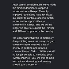Twitch has Suspended Monetisation in Kenya