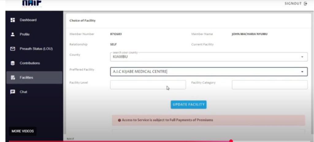 How To Change Facility in NHIF Online 